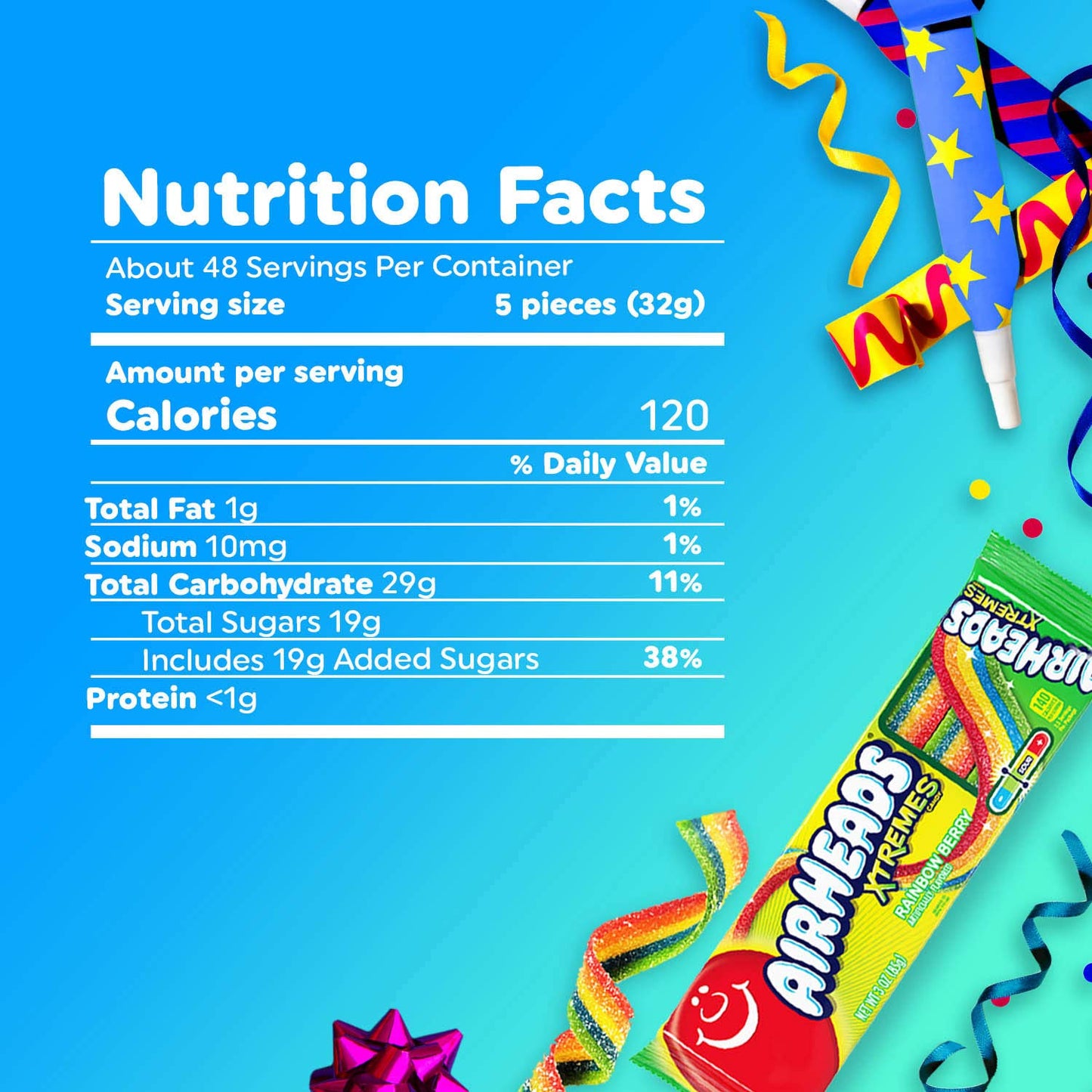Airheads Xtremes Belts Holiday Candy, Chewy Candy Package, Christmas Stocking Stuffers for Adults & Kids, Rainbow Berry Fruit Fl