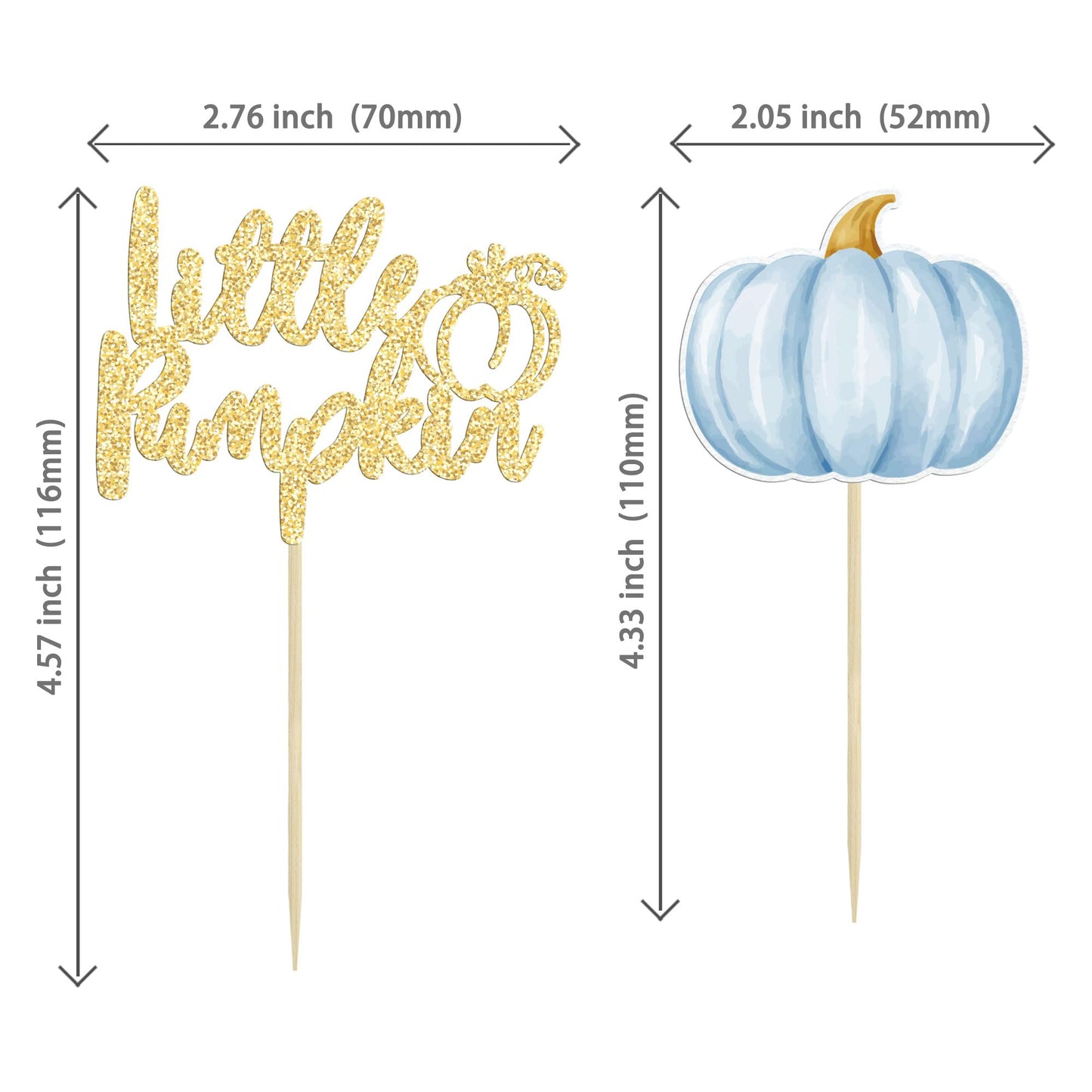 Gyufise 24Pcs Little Pumpkin Cupcake Toppers Blue Pumpkin Cake Toppers Gender Reveal Cake Decorations For Thanksgiving Birthday