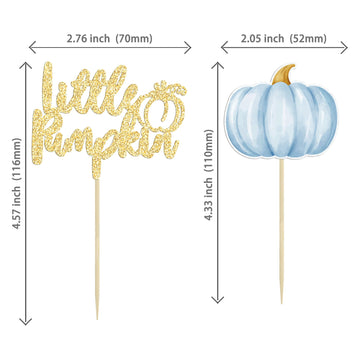 Gyufise 24Pcs Little Pumpkin Cupcake Toppers Blue Pumpkin Cake Toppers Gender Reveal Cake Decorations For Thanksgiving Birthday