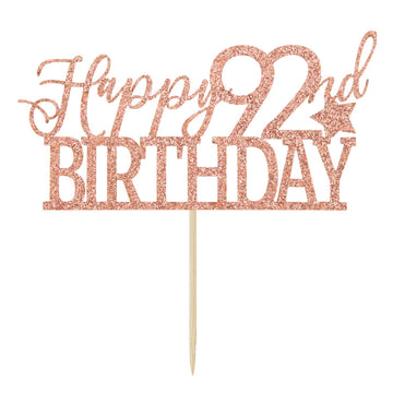Rose Gold Glitter Happy 92nd Birthday Cake Topper - Hello 92 - Cheers to 92 Years Party Decoration