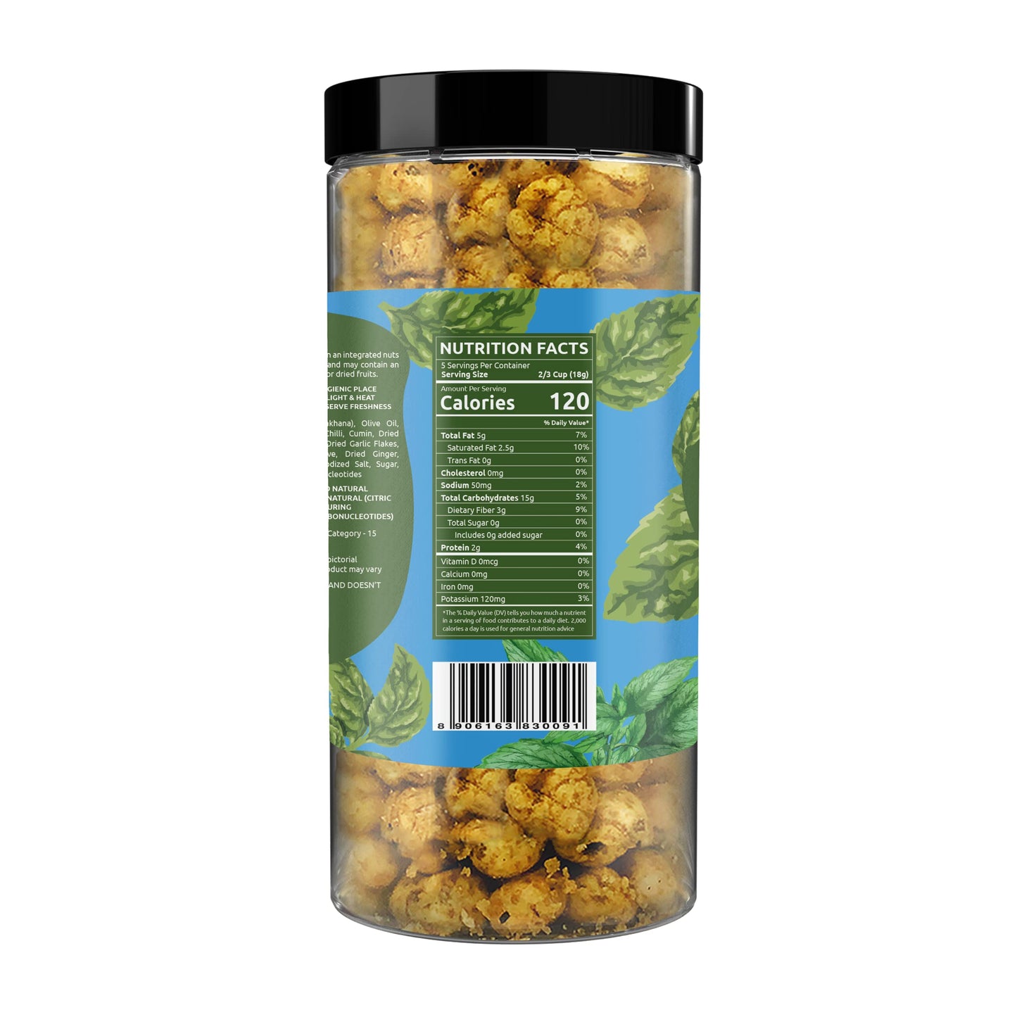 Farmley Makhana Healthy Protein Snacks, Gluten Free Roasted Crisps, Popped Lotus Seed - Mint, 3.2 Oz, High Protein/Fiber, Pack of 1