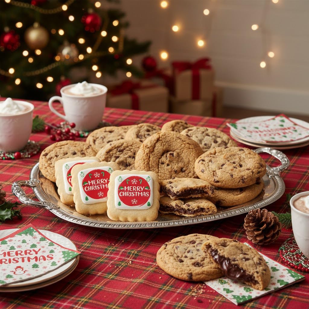 Merry Christmas Chocolate Chip Cookie Mix Gift Basket For Men Women Kids | INDIVIDUALLY WRAPPED | Large Cookies