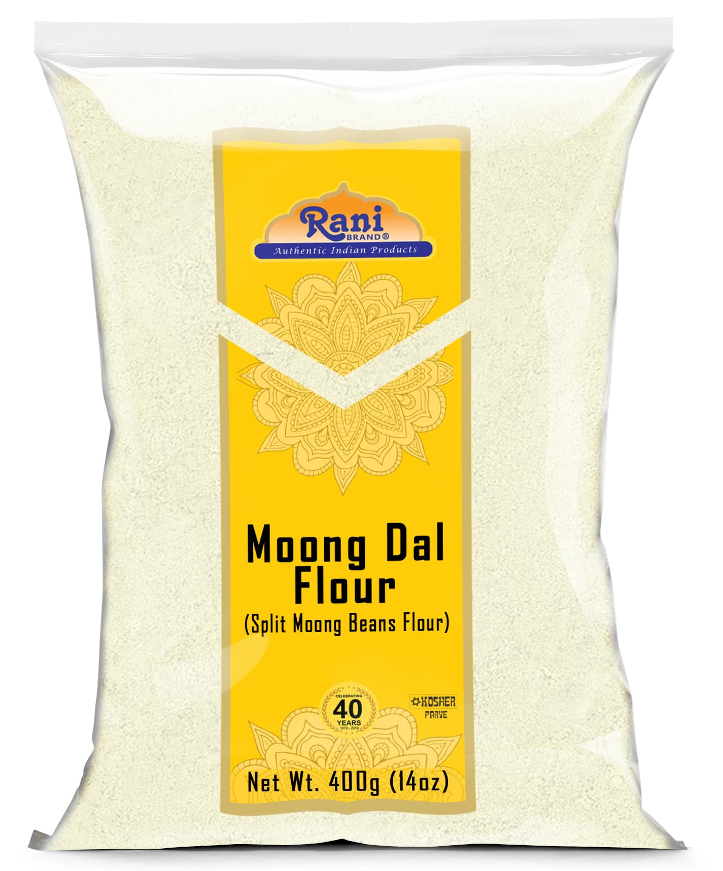 Rani Moong Flour, Vegan Mung Bean Flour, Gluten Friendly, 14oz (400g) - All Natural, Non-GMO, Kosher, Indian Origin