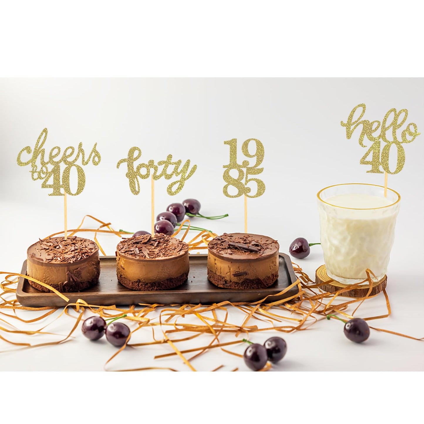 24 Pcs Glitter 40Th Birthday Cupcake Toppers For Celebrating Forty Years Old Birthday Party Decorations (Gold New)