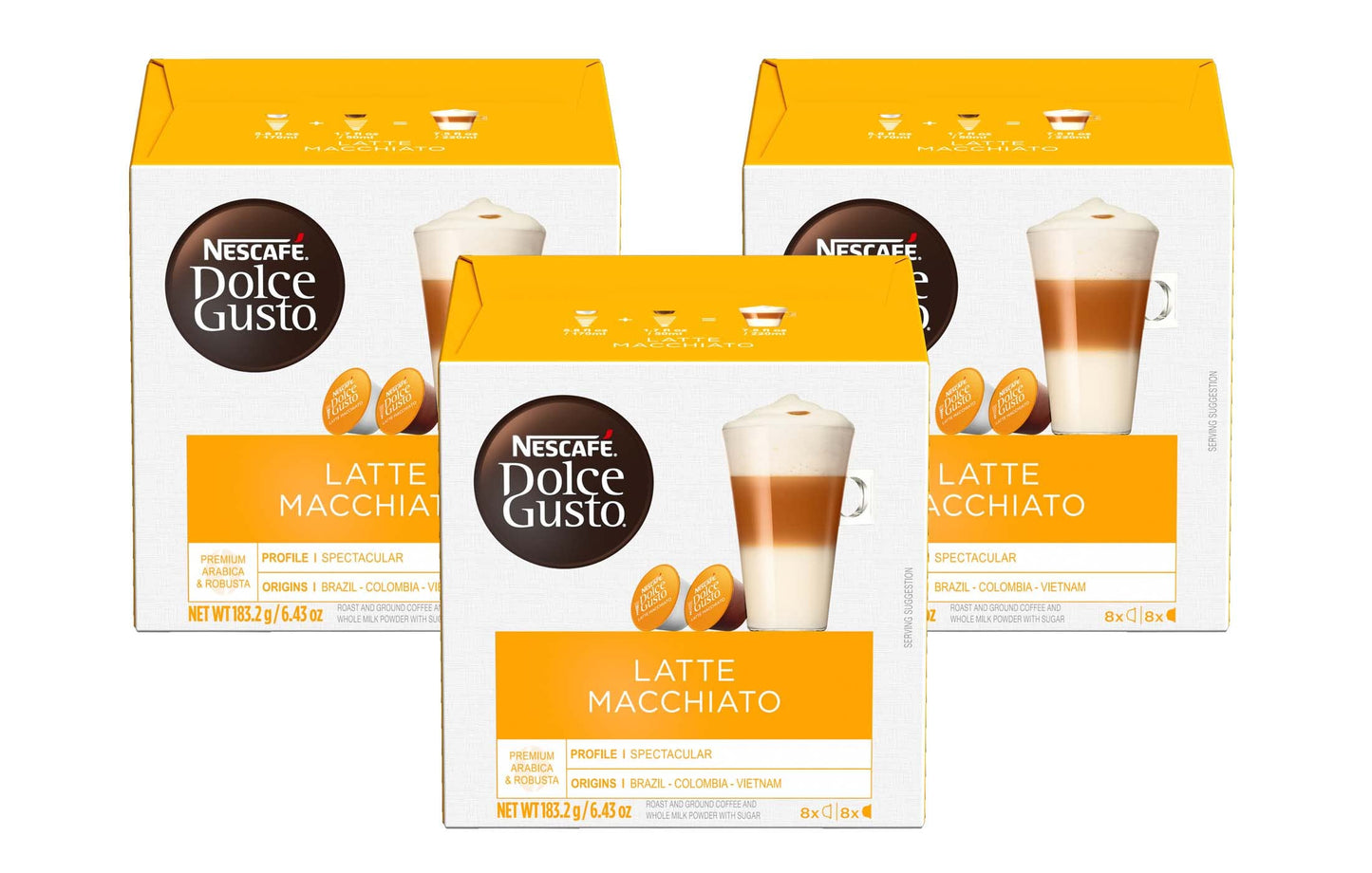 NESCAFÉ DOLCE GUSTO Coffee Pods, Latte Macchiato, 16 Count, 6.43 Ounce (Pack of 3)
