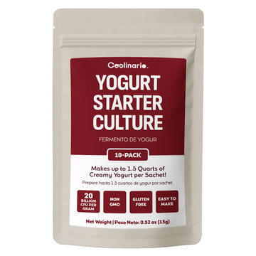 Coolinario Yogurt Starter Culture (10-Pack, 1G Sachets) Live Cultures For Homemade Yogurt | Creamy, Thick & Delicious | Regular Or Greek Yogurt | Non-Gmo, No Preservatives, Gluten Free, Halal & Kosher
