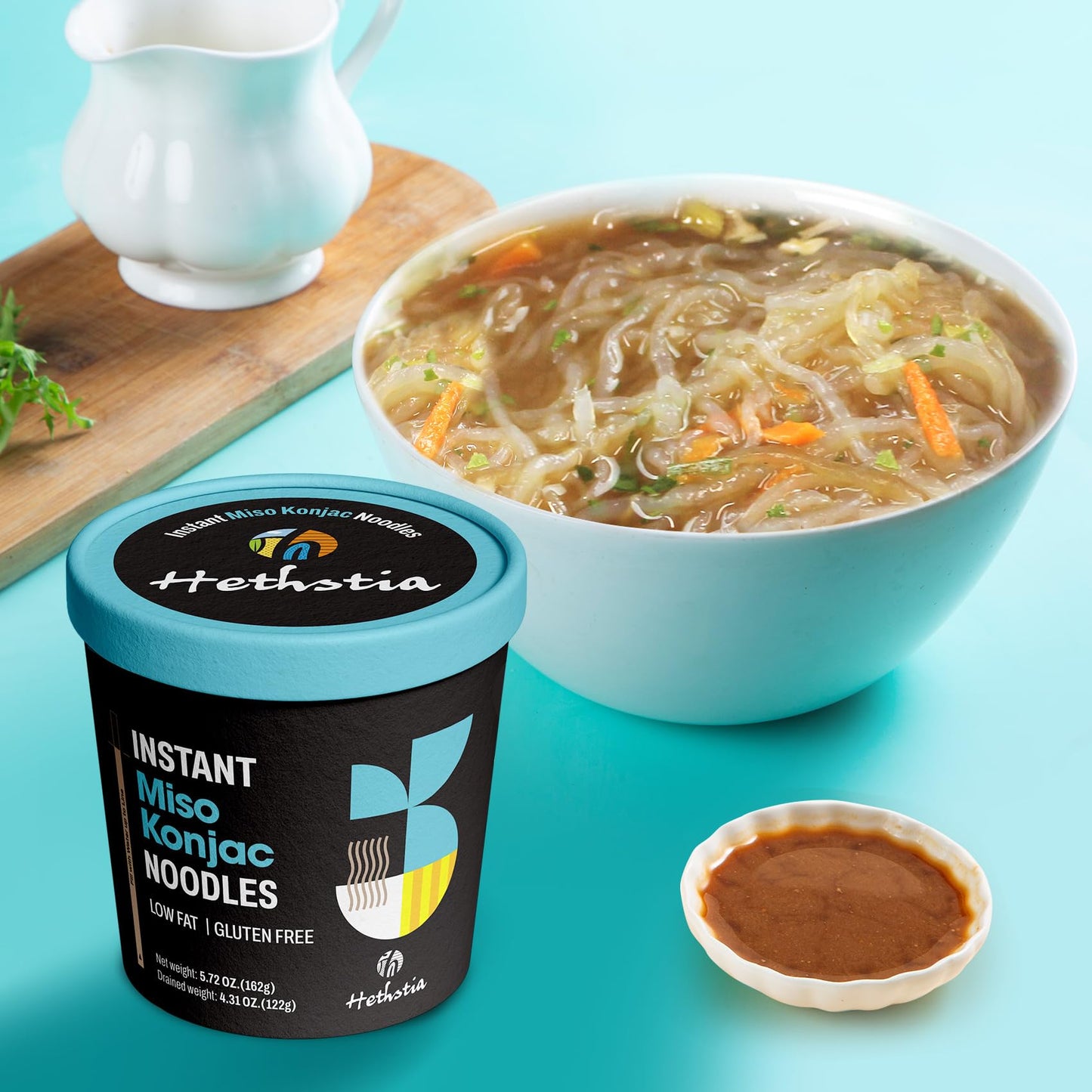 Hethstia Konjac Noodle, 6-Pack Instant Shirataki Noodle Soup Cups Variety Flavor(Spicy Red Curry, Miso, Kimchi, Tom Yum) - Low-C