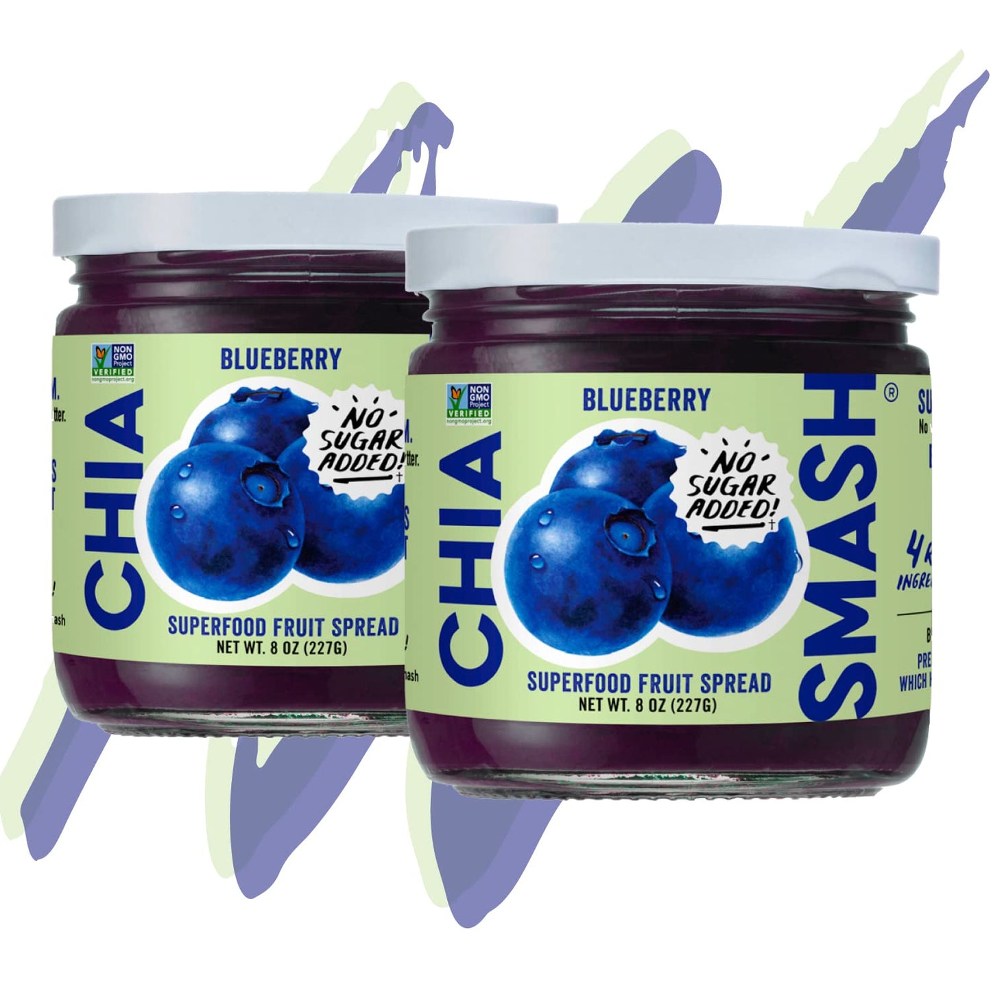 Chia Smash Blueberry Fruit Jam - Low-Calorie, Keto-Friendly, No Sugar Added - 2 Jars