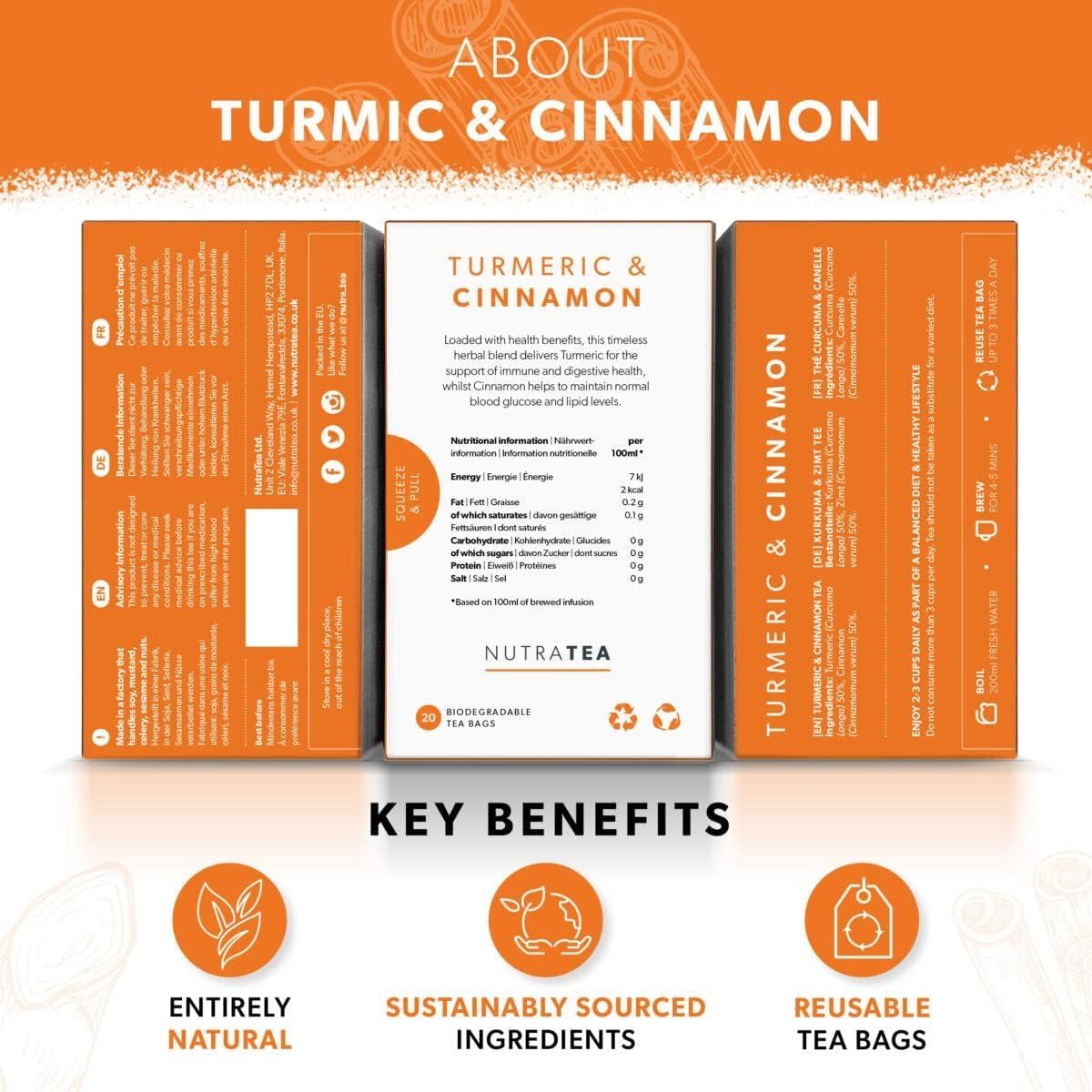 Nutra Tea - Turmeric & Cinnamon Tea - 20 Tea Bags - Herbal Tea