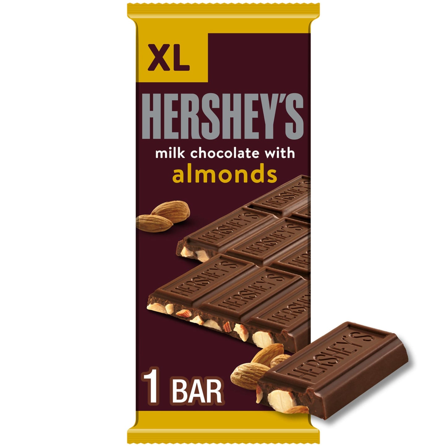 HERSHEYS Milk Chocolate with Almonds XL, Candy Bar, 4.25 oz (16 Pieces)