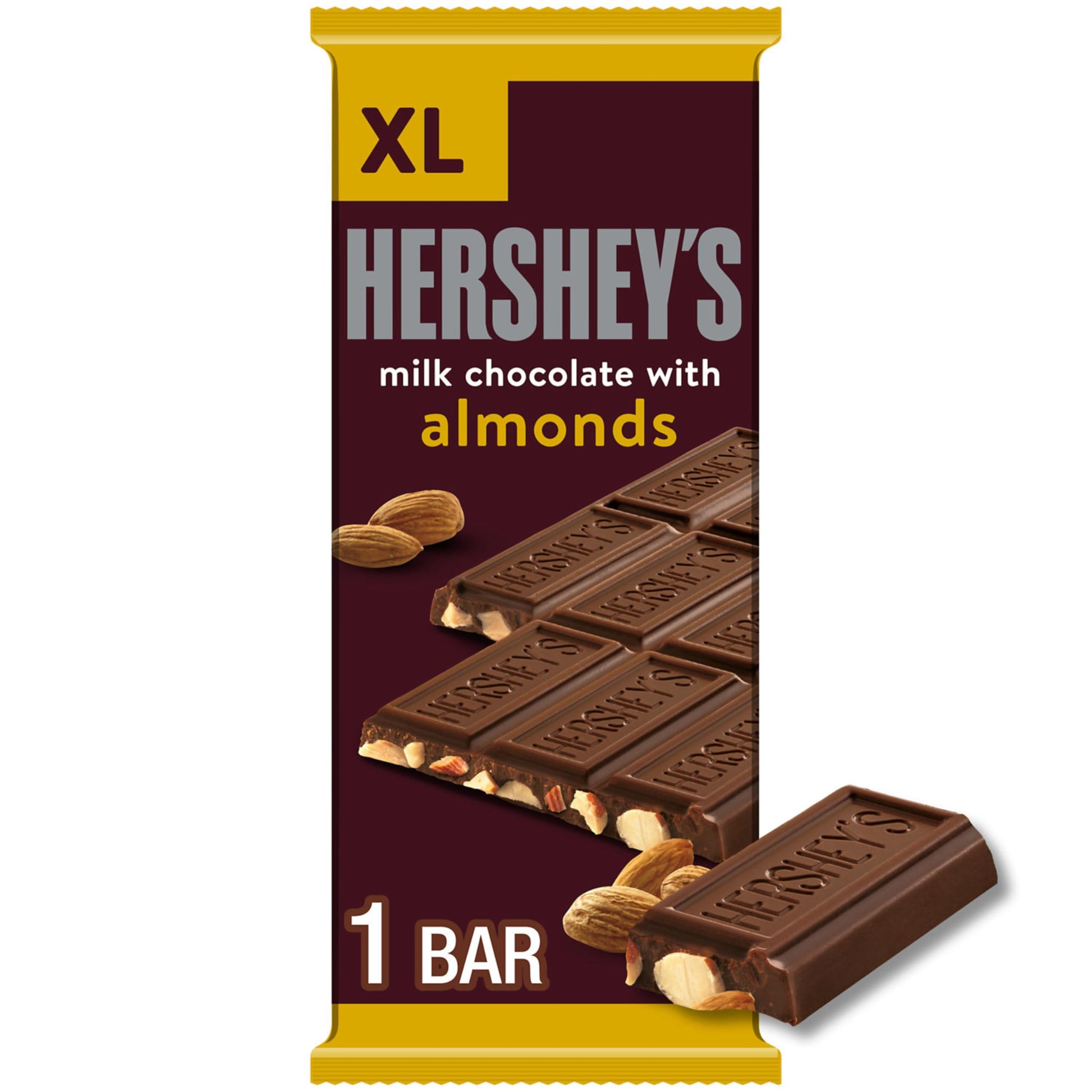HERSHEYS Milk Chocolate with Almonds XL, Candy Bar, 4.25 oz (16 Pieces)