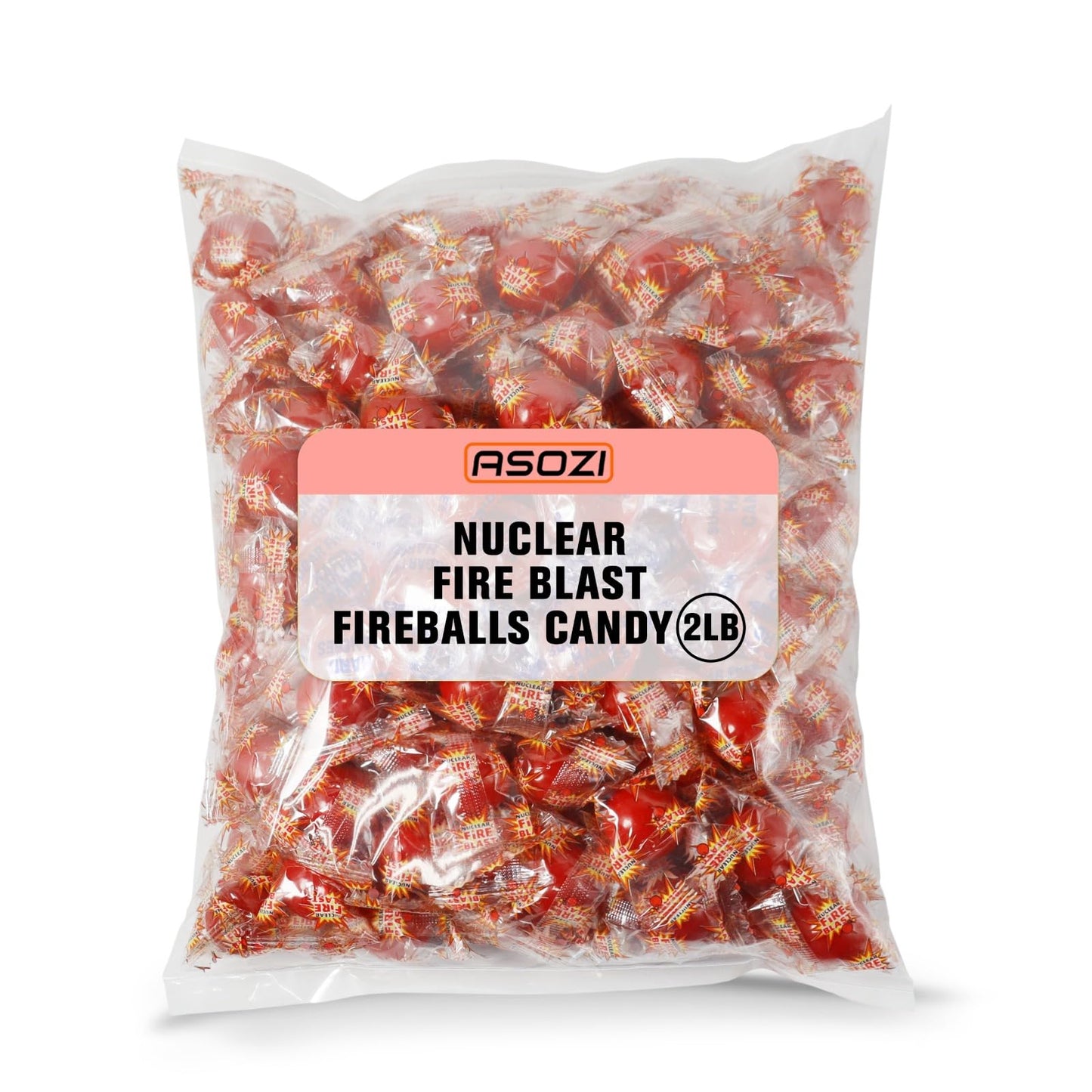 ASOZI Nuclear Fire Blast Fireballs - 2 LB Red Hot Jawbreaker Candy - Individually Wrapped - Small Size
