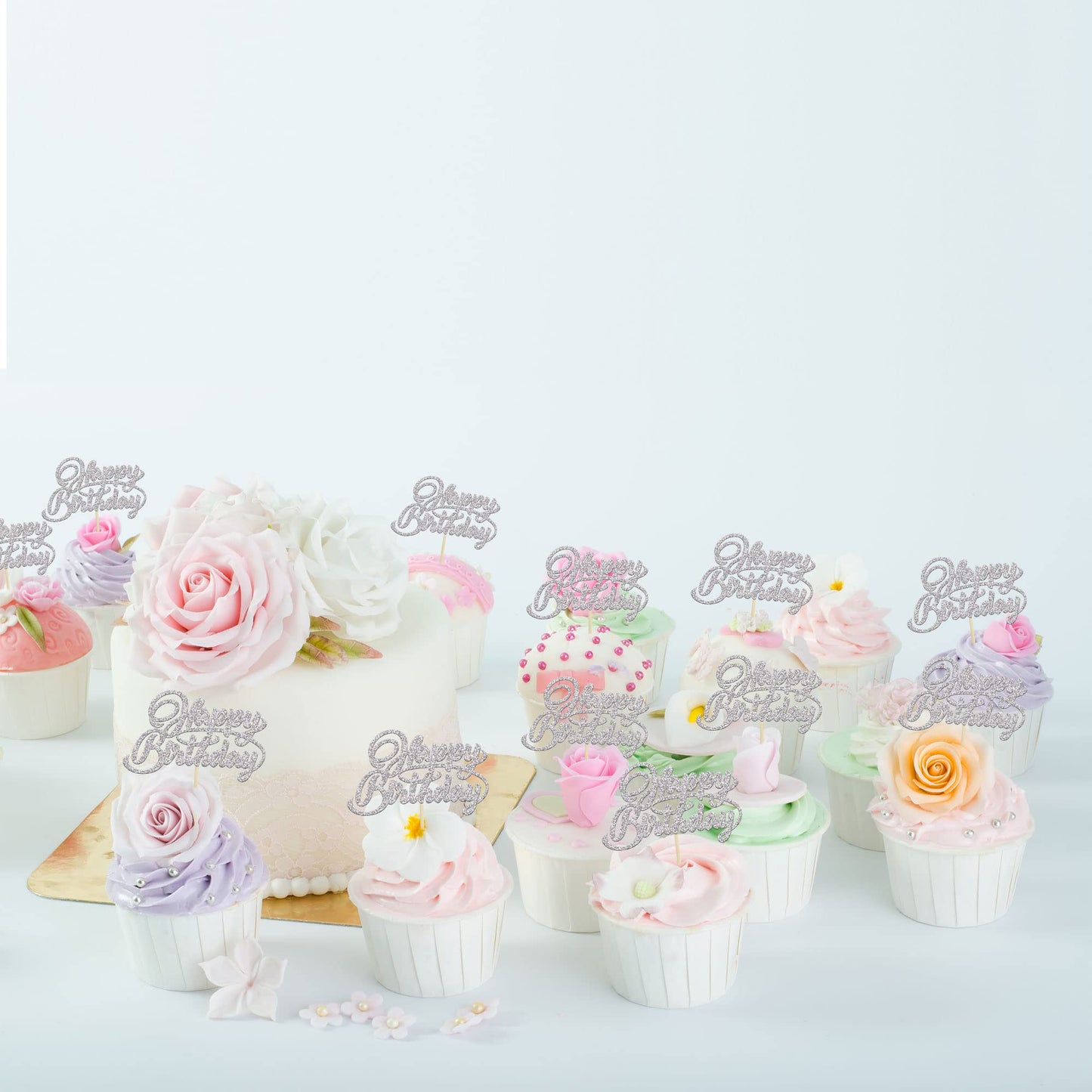 24 Pack Happy Birthday Cupcake Toppers Glitter Birthday Cupcake Food Picks For Celebrating Happy Birthday Party Cake Decorations