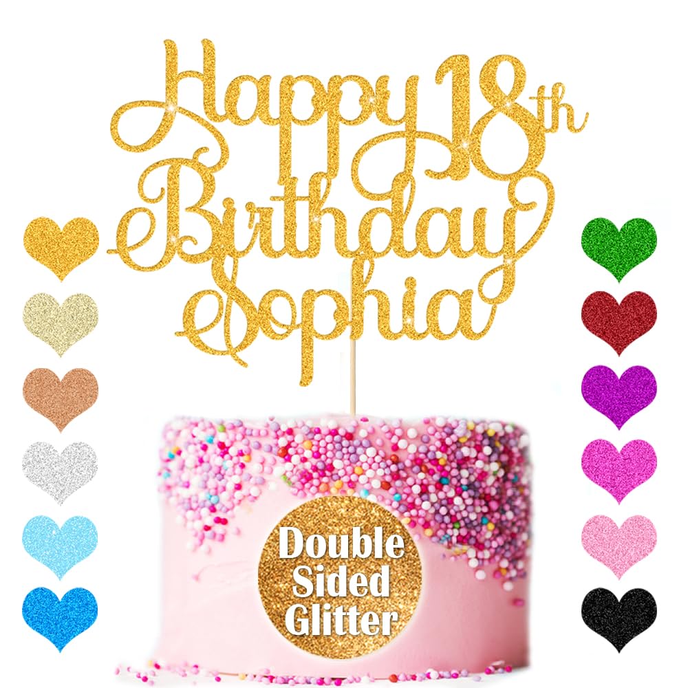 Personalized Happy Birthday Cake Toppers 18th Birthday Cake Topper Cake Decorations Custom Glitter Cake Toppers with Any Age & N