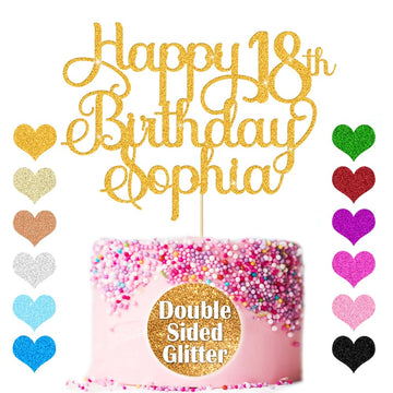Personalized Happy Birthday Cake Toppers 18th Birthday Cake Topper Cake Decorations Custom Glitter Cake Toppers with Any Age & N