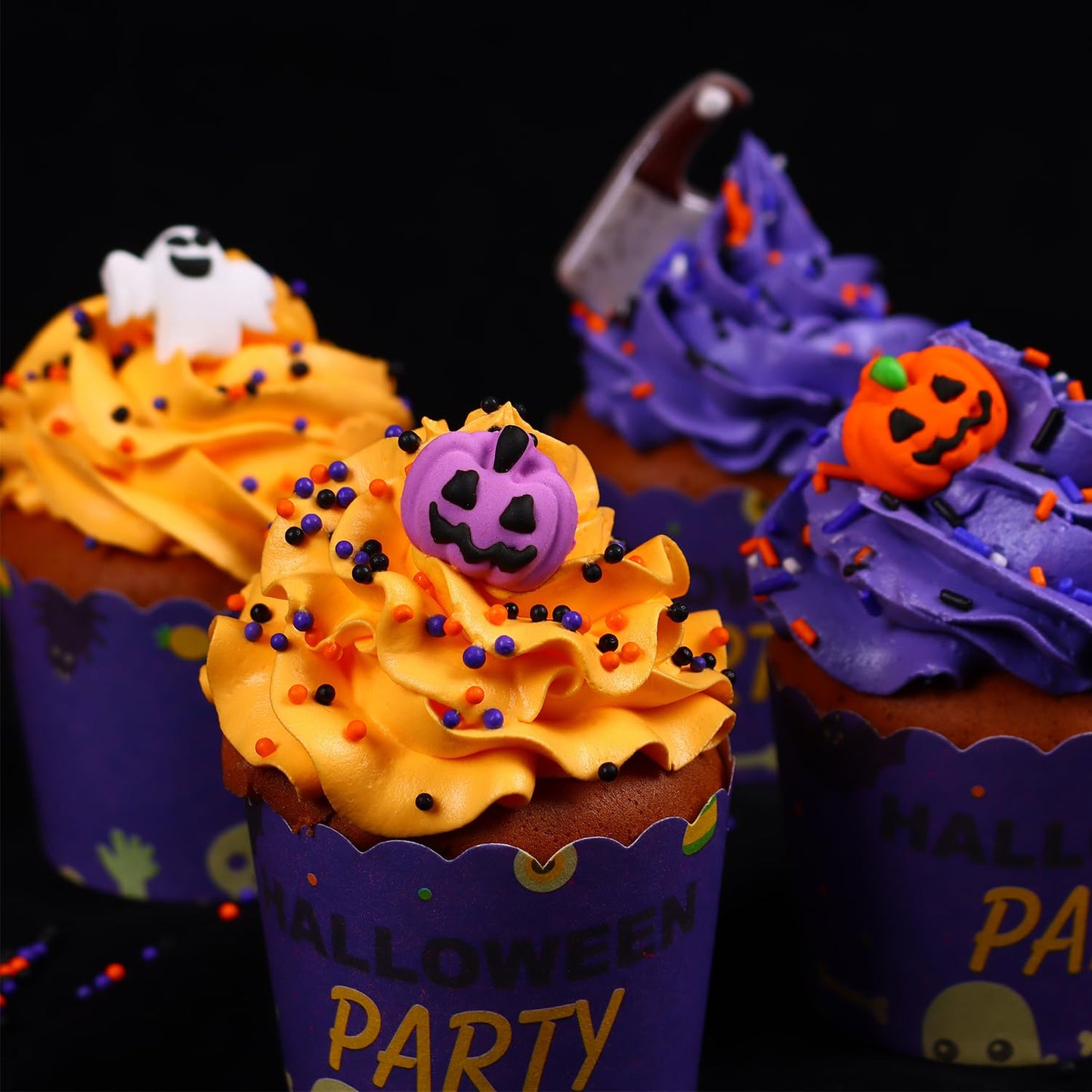 Edible Halloween Cake Decorations  27 Count Royal Icing Toppers for Cakes  Cookies  Cupcakes - Pumpkin  Ghost  Witch Hat  cutting tool  Axe Icing Decoration - Spooky Baking Supplies for Halloween Party