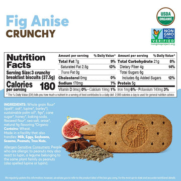 Olyra Organic Breakfast Biscuits - Fig Anise - Healthy Snacks for Adults - Office Snacks - Healthy Cookies - High Fiber Snack -