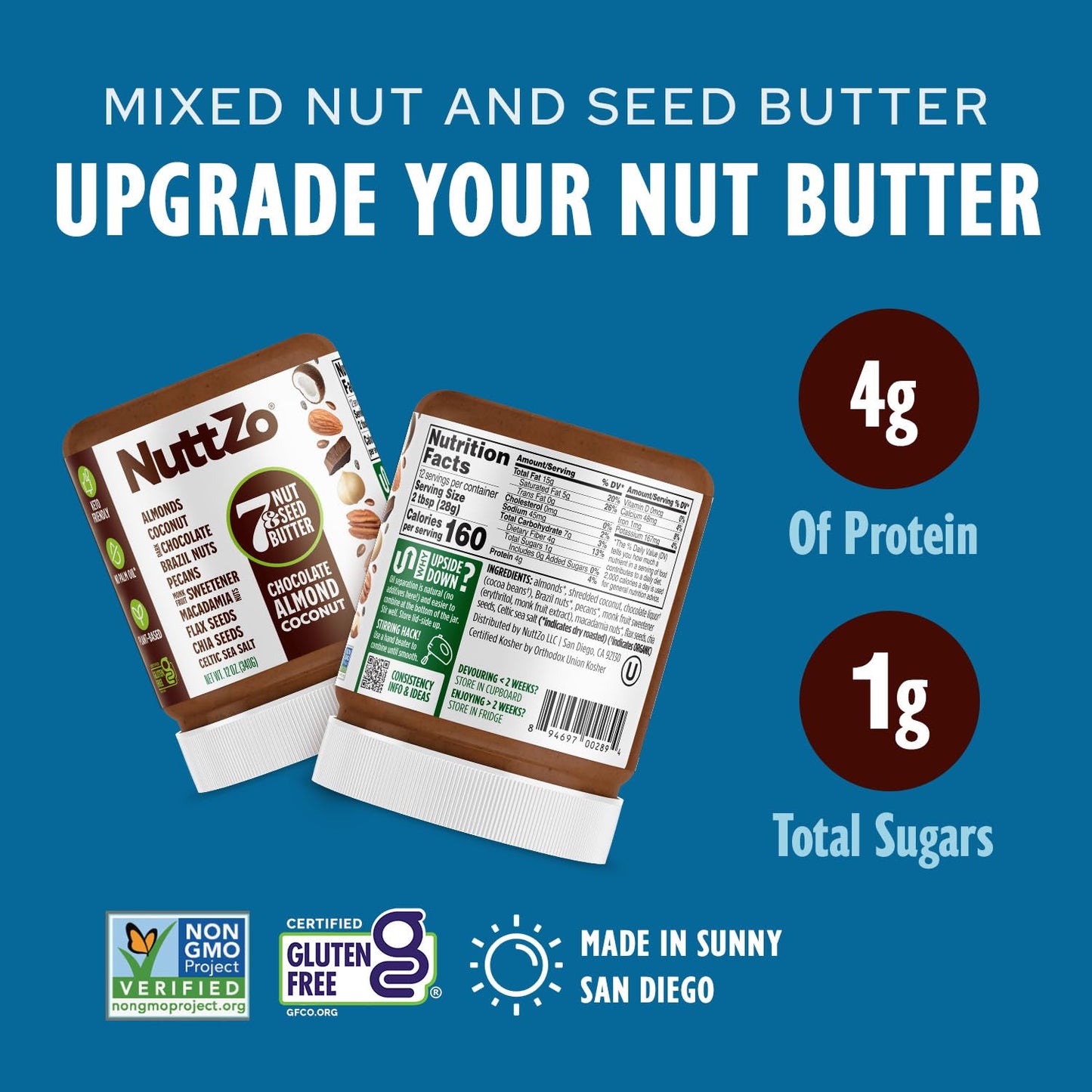 NuttZo Keto Dark Chocolate Nut Butter, Crunchy Coconut & 7 Nuts Blend, 12oz Jar (Pack of 6), Vegan, Kosher, 1g Sugar, 3g