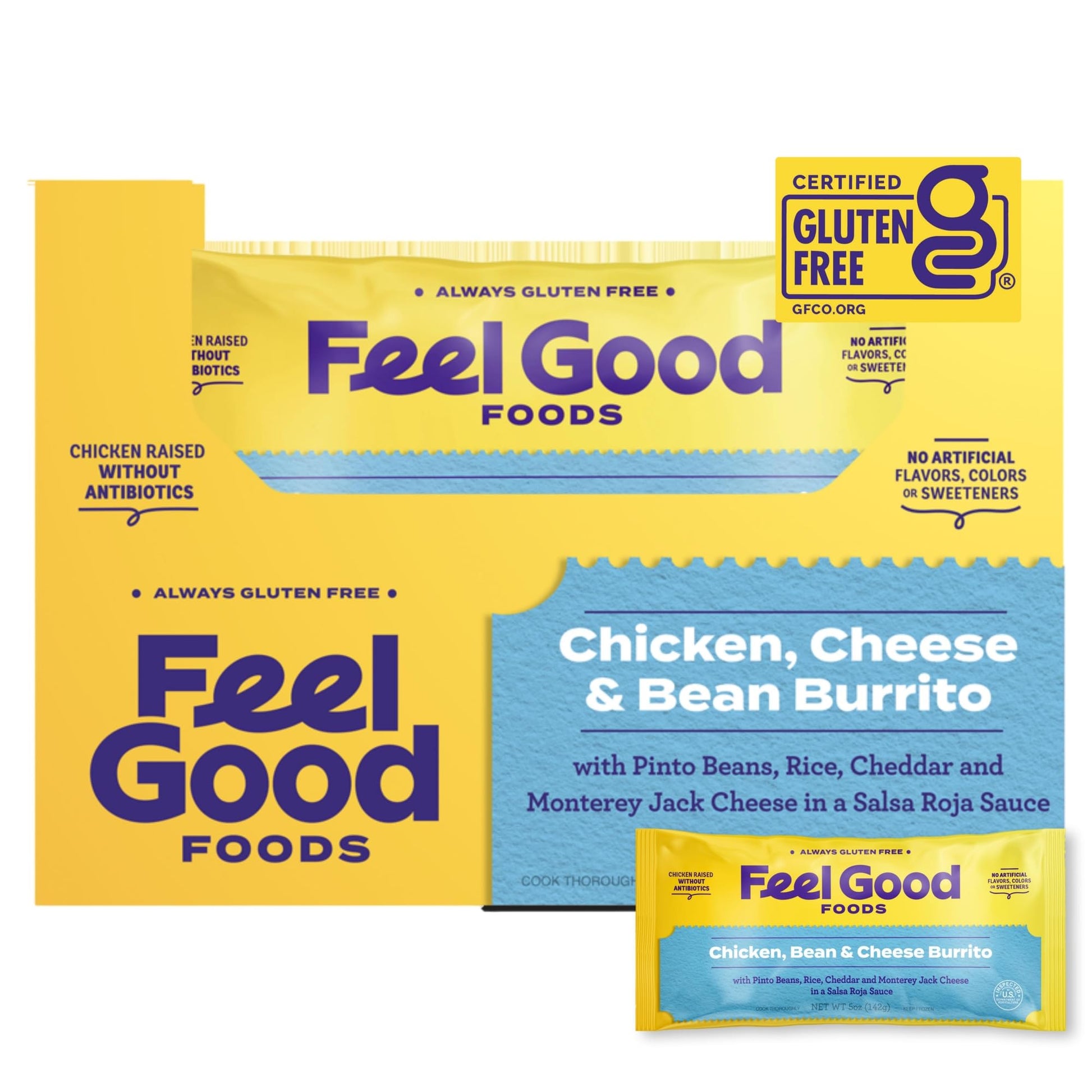 Feel Good Foods Chicken, Pinto Bean & Monterey Jack Cheese Gluten Free Burrito in a Salsa Roja Sauce 5 OZ