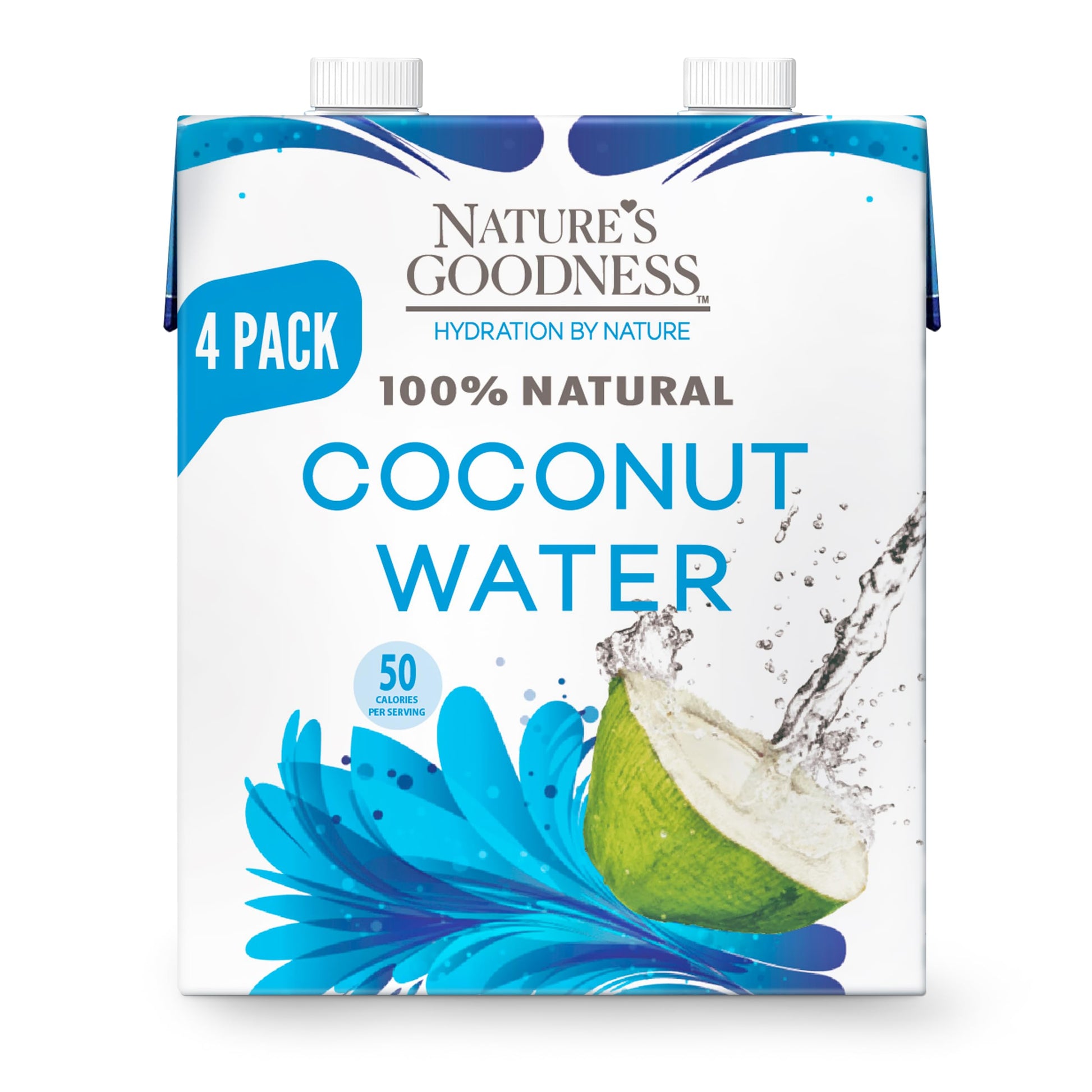 Natures Goodness Coconut Water No Sugar Added - Unsweetened  Fat Free  Plant-Based Electrolyte Drink - 4 Pack 44.8 Fl Oz Total (4 x 330 ml) - Hydration Support for Fitness  Smoothies  and Everyday Wellness