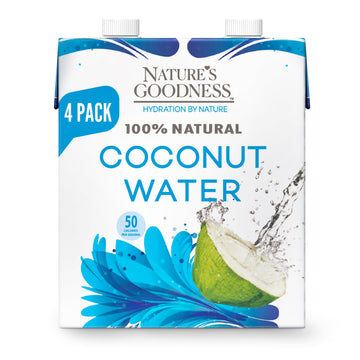 Natures Goodness Coconut Water No Sugar Added - Unsweetened  Fat Free  Plant-Based Electrolyte Drink - 4 Pack 44.8 Fl Oz Total (4 x 330 ml) - Hydration Support for Fitness  Smoothies  and Everyday Wellness