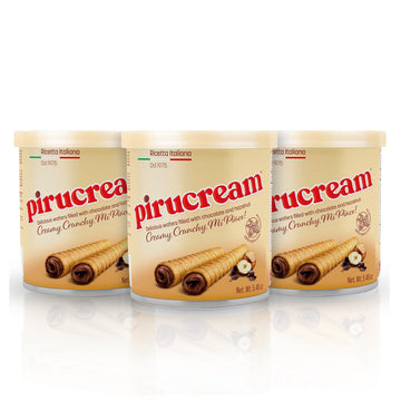 Pirucream Rolled Wafers with Chocolate Hazelnut, Organic Alkaline 100% Cocoa - No Trans-Fat, Preservatives, Colorants or Additiv