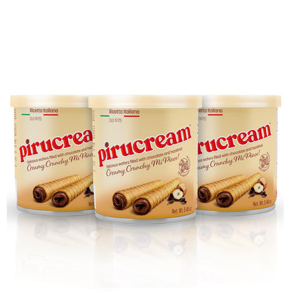 Pirucream Rolled Wafers with Chocolate Hazelnut, Organic Alkaline 100% Cocoa - No Trans-Fat, Preservatives, Colorants or Additiv