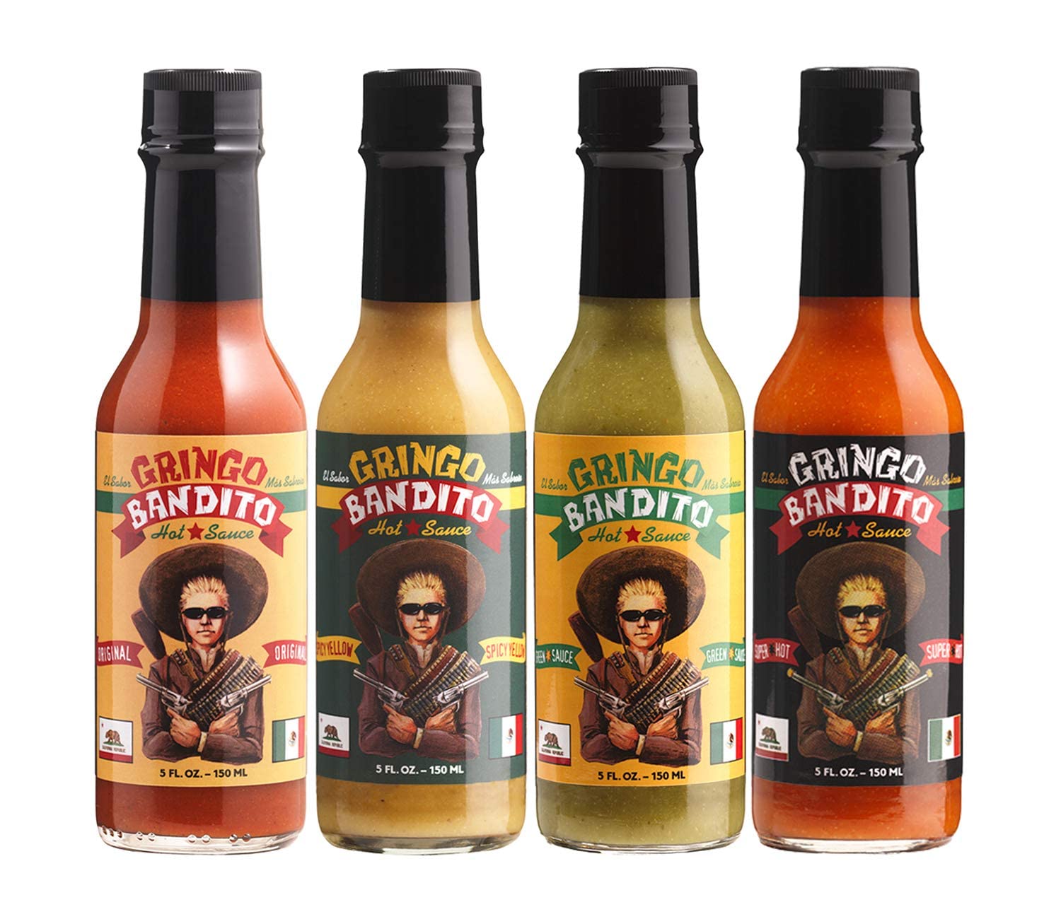 Gringo Bandito Hot Sauce, Classic Sampler, 5 Ounce (Pack of 4)