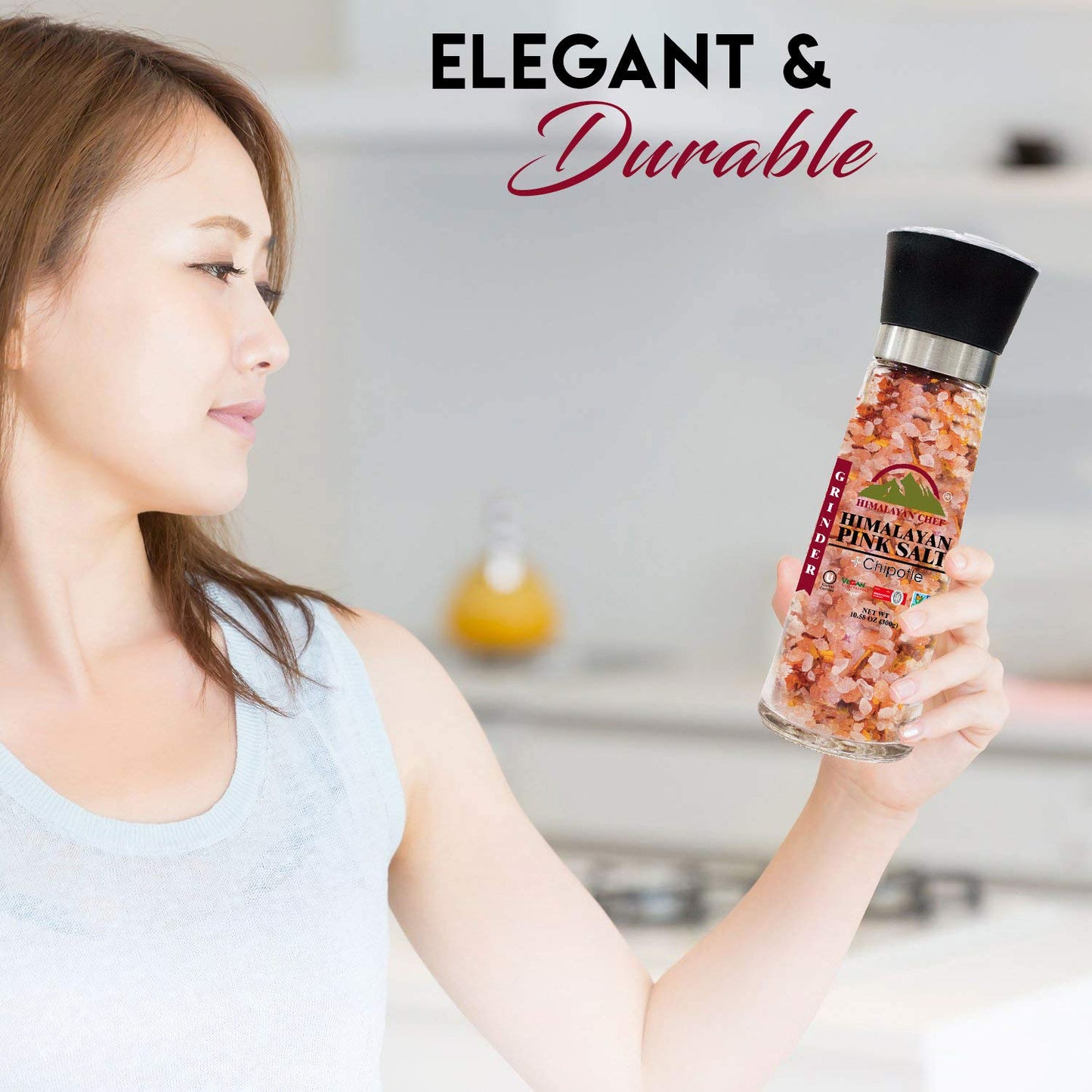 Himalayan Chef Pink Salt With Chipotle, Tall Glass Grinder, 10.58 Oz