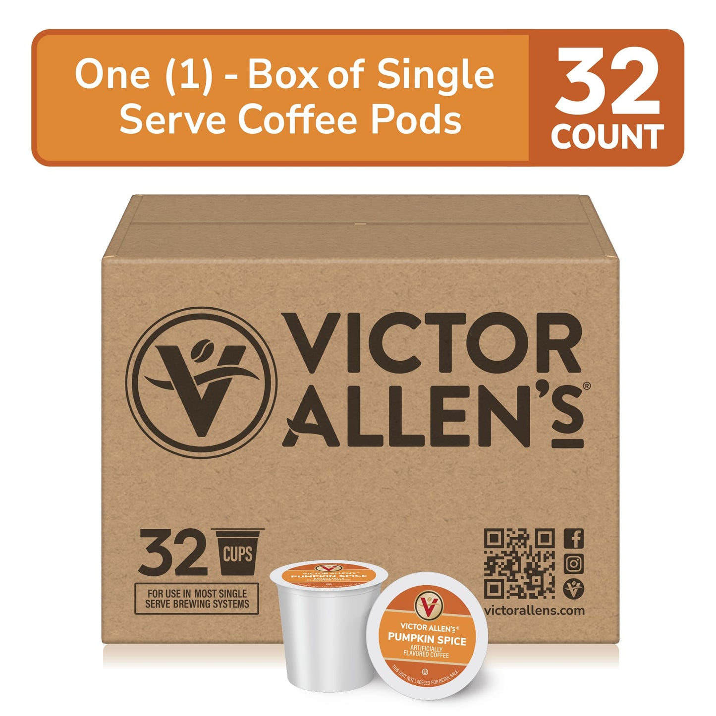 Victor Allens Coffee Pumpkin Spice Flavored Medium Roast Single Serve Coffee Pods, 32 Count, Brown, for Keurig K-Cup malt-inspired