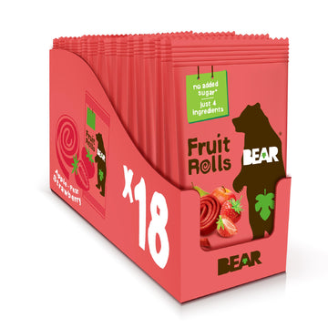 BEAR Real Fruit Snack Rolls - Gluten Free, Vegan, and Non-GMO - Strawberry - 36 Rolls, Healthy School And Lunch Snacks For Kids 