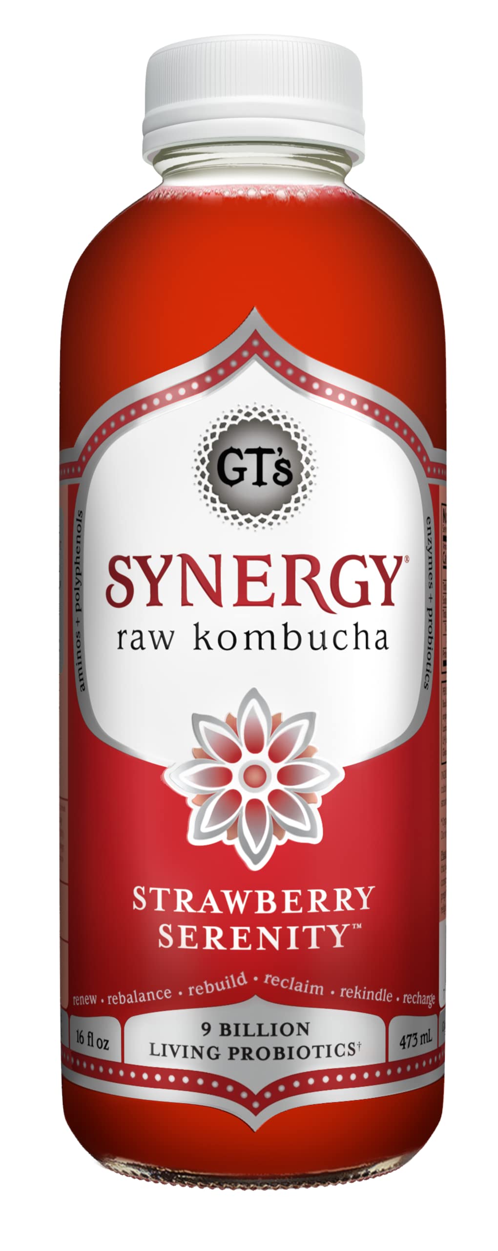SYNERGY The Real Kombucha - Strawberry Serenity - 16 fl oz Bottle - Raw Probiotic Drink for Gut Health and Immune Support
