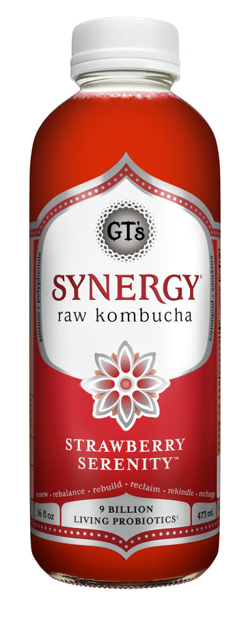 SYNERGY The Real Kombucha - Strawberry Serenity - 16 fl oz Bottle - Raw Probiotic Drink for Gut Health and Immune Support