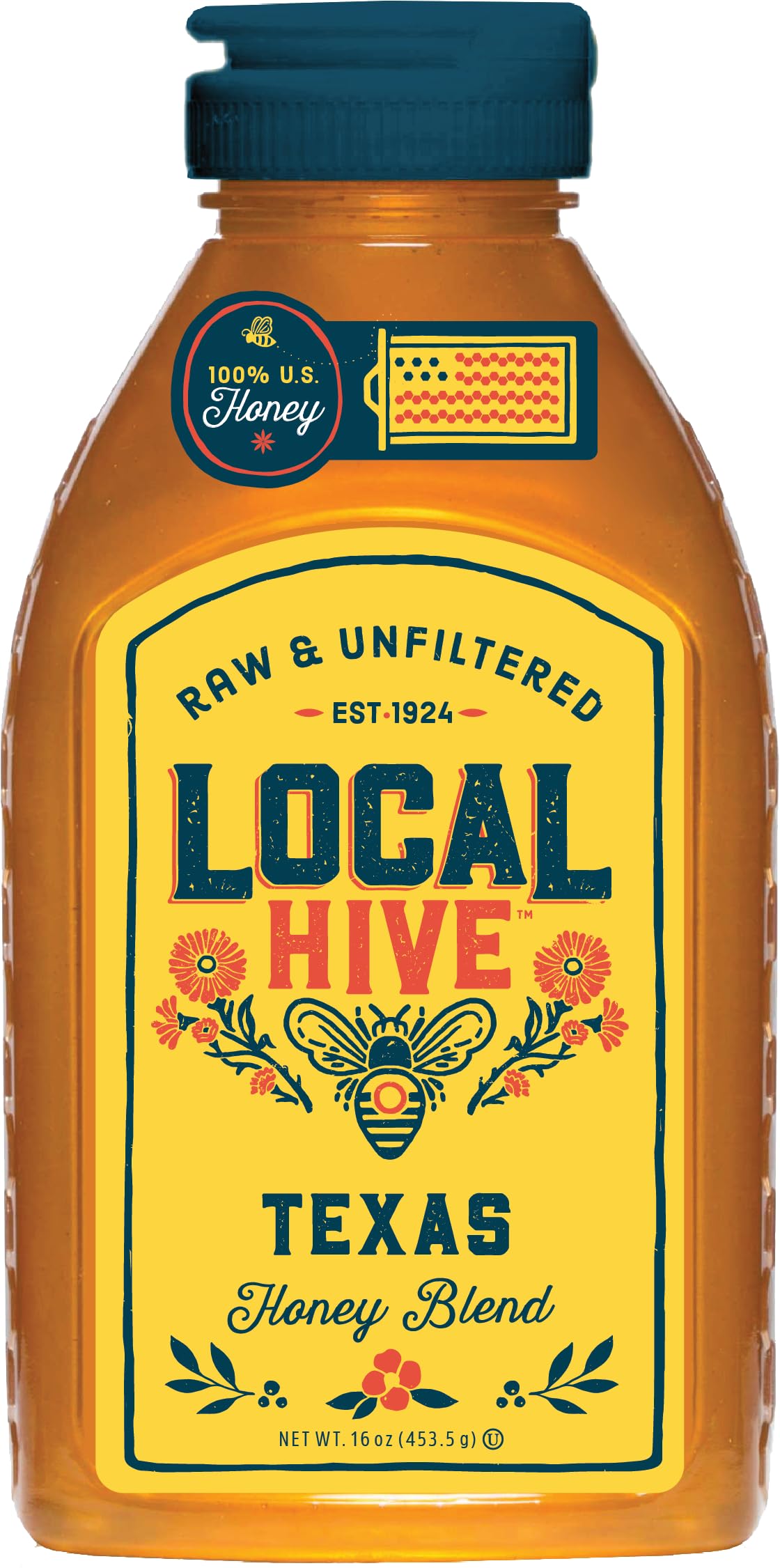 Local Hive Texas Raw Unfiltered Honey - 16 oz, 100% Pure US Honey, Sourced from American Bees and Beekeepers - Natural Sweetener