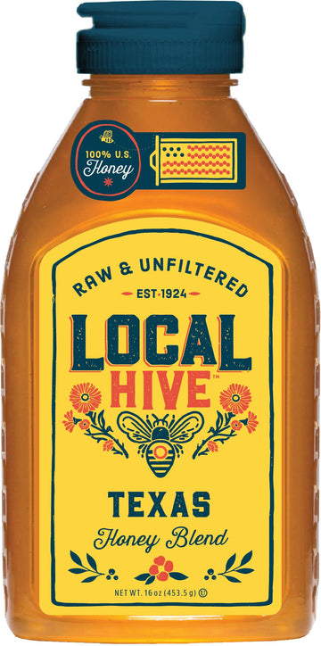 Local Hive Texas Raw Unfiltered Honey - 16 oz, 100% Pure US Honey, Sourced from American Bees and Beekeepers - Natural Sweetener