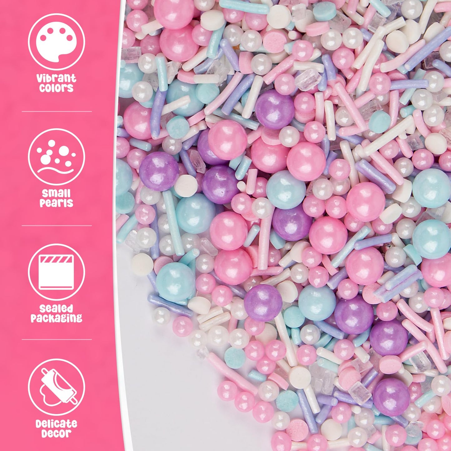 Sprinkles For Cake Decorating, 5.3Oz Pink Purple Blue And White Pearl Confetti Jimmies Sprinkles Mix Pastel Sprinkles For Cake I