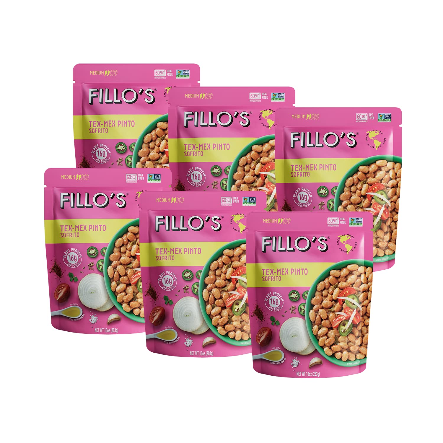 Fillo'S Tex Mex Pinto Beans - Ready To Eat Beans, Gluten-Free, Preservative-Free, Microwavable, Non-Gmo, Vegan Friendly, Plant P