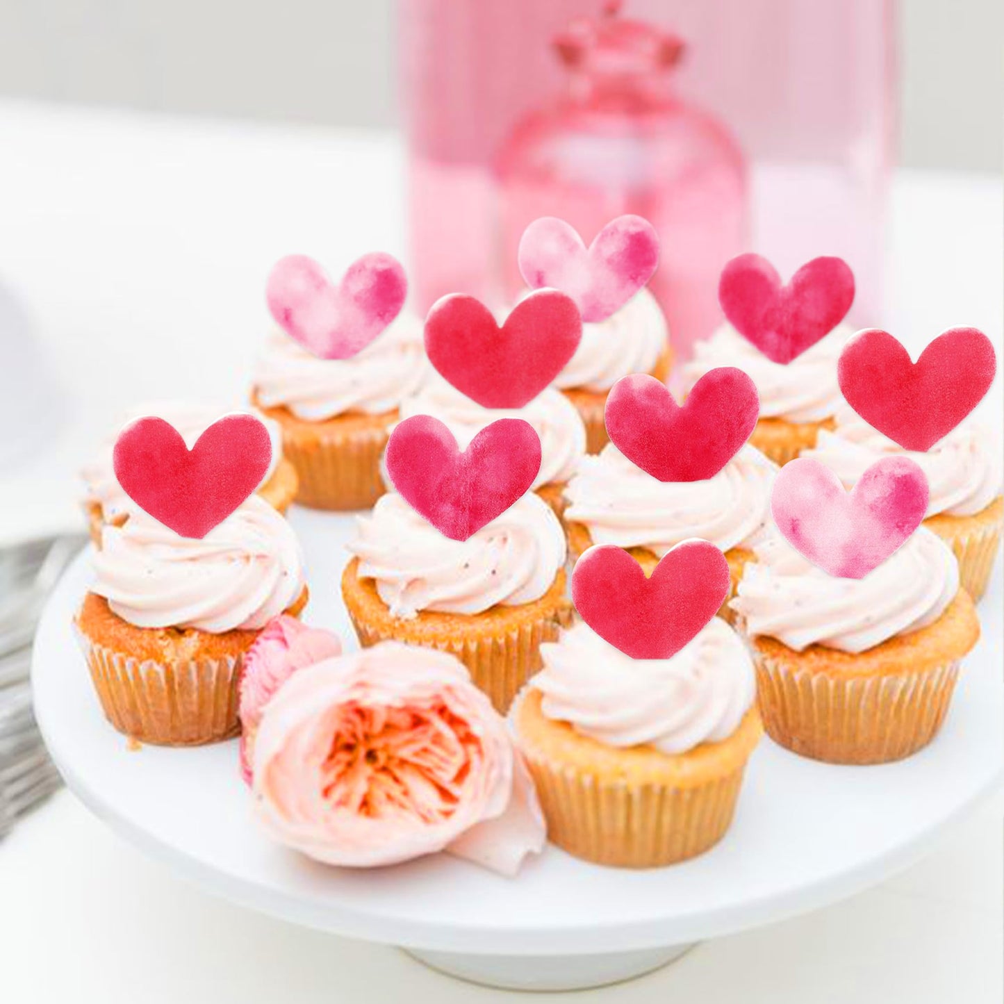 Keaziu 50 Pack Edible Heart Cupcake Toppers Edible Wafar Paper Spring Bridal Engagement Baby Shower Birthday Party Drink Toppers