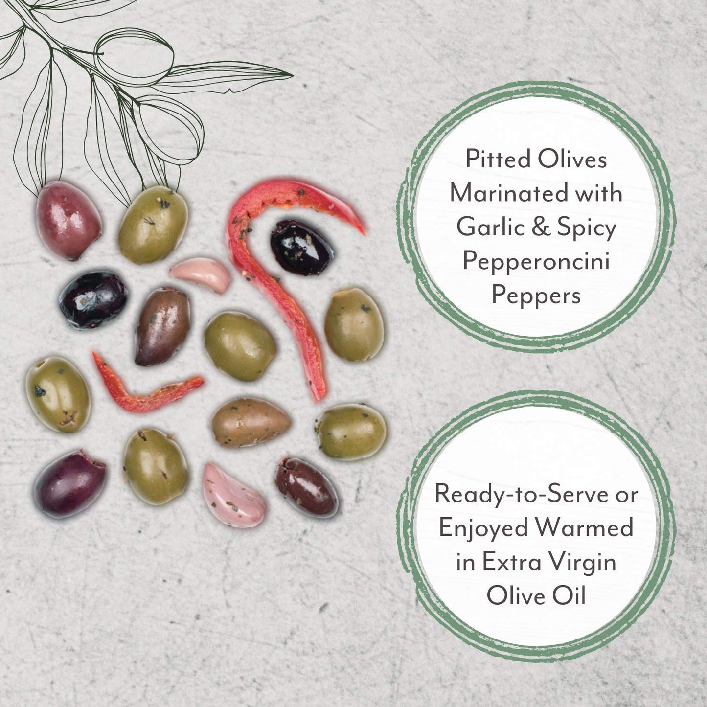 Roland Foods Greek Country Olive Mix, Whole Pitted Olives Marinated With Garlic And Pepperoncini Peppers, Specialty Imported Food, 5 Pound Bag, Pack Of 1