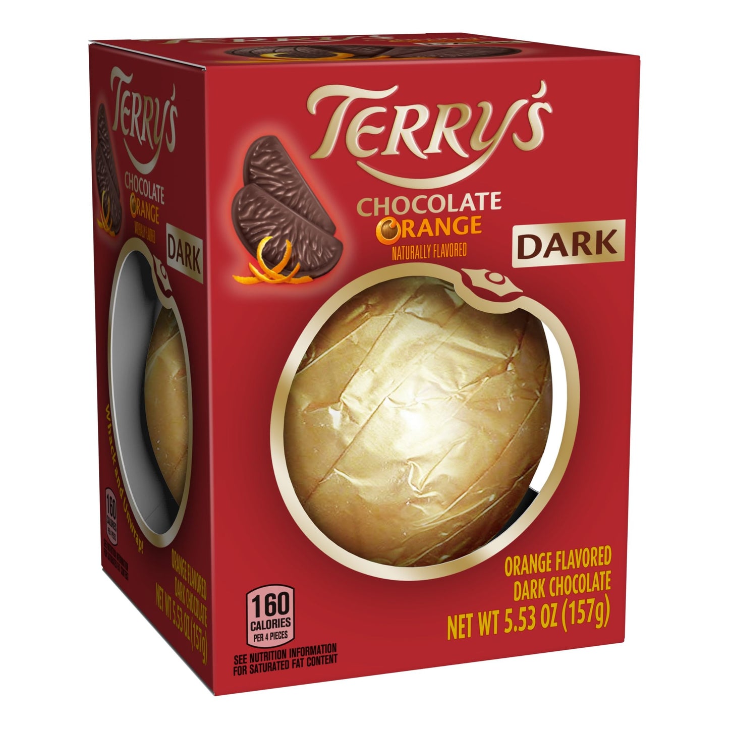 Terrys Chocolate Orange Dark Chocolate Ball, 5.11 oz, with Real Orange Oil, Brown, Ideal for Stocking Stuffers and Party Favors