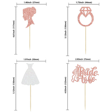 Gyufise 24 Pack Rose Gold Glitter Bride To Be Cupcake Toppers With Heart Ring Dress Bridal Shower Cupcake Picks Wedding Engageme