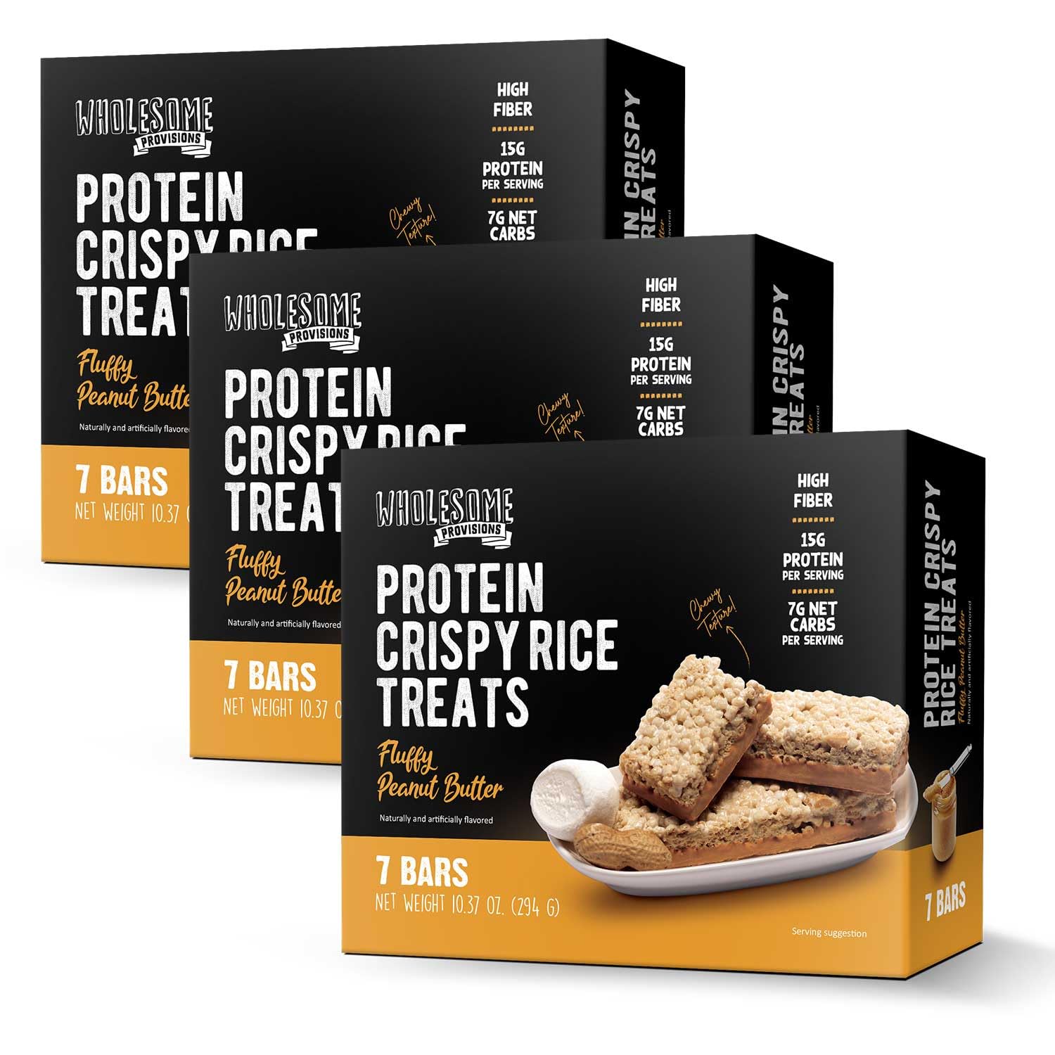 Wholesome Provisions Protein Crispy Rice Treats, Low Carb, 15g Protein, Keto-Friendly, 3 Pack