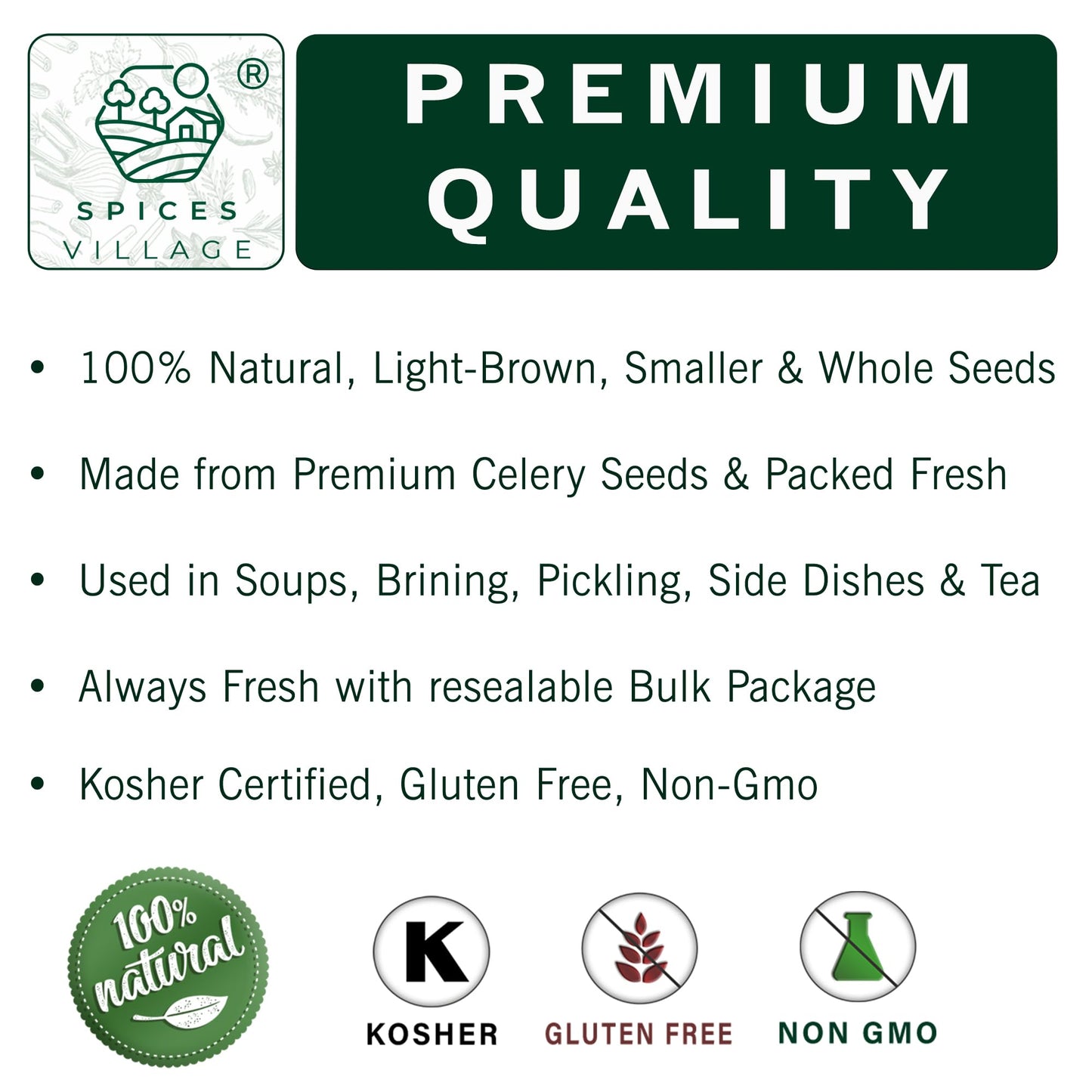 Spices Village Celery Seeds For Cooking, 7 Ounces - Whole Celery Seed Spice For Pickling & Canning - Certified Kosher, Gluten-Fr
