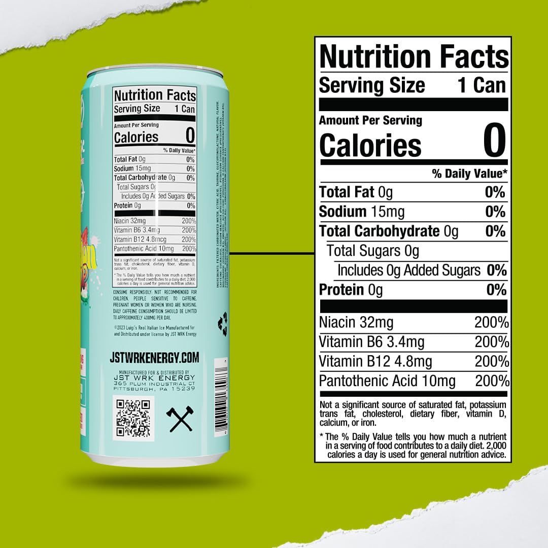 JST WRK Energy Drink - Sugar-Free, Zero Calories, 200mg Caffeine - 12-Pack, 12 Fl Oz, Melon Pop