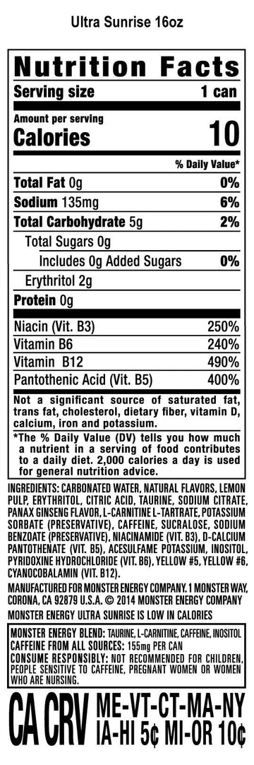 Monster Energy Drink, Ultra Sunrise, 16 Fl Oz