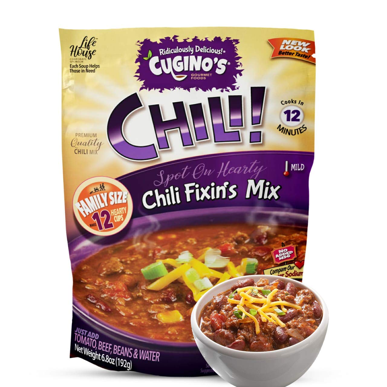 Cuginos Chili Fixins Mix 6 Pack Traditional Mild Seasoning With Zesty Herbs Spices And Vegetables For Hearty Flavors Cooks In 12