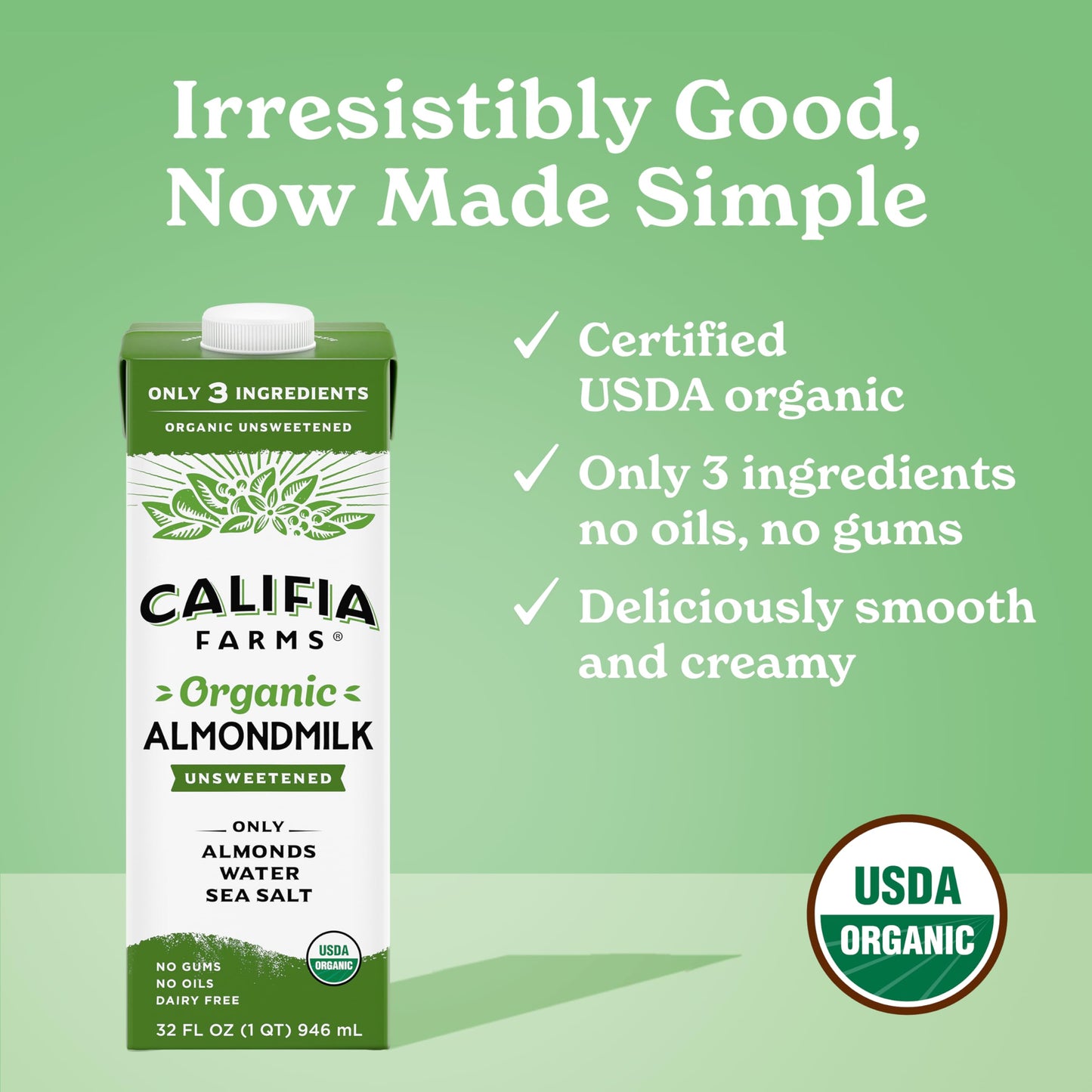 Califia Farms - Organic Unsweetened Almond Milk, 32 Oz (Pack of 6), Dairy Free, Vegan, Plant Based, Keto, Vegan, Gluten Free, No