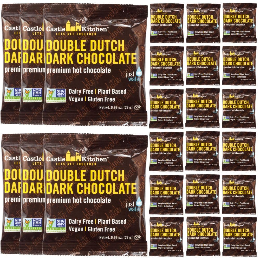 Castle Kitchen Dark Hot Chocolate Single 1Oz Packets (25 Count) Dairy Free, Vegan Hot Cocoa - Just Add Water - For On The Go, Travel & Work