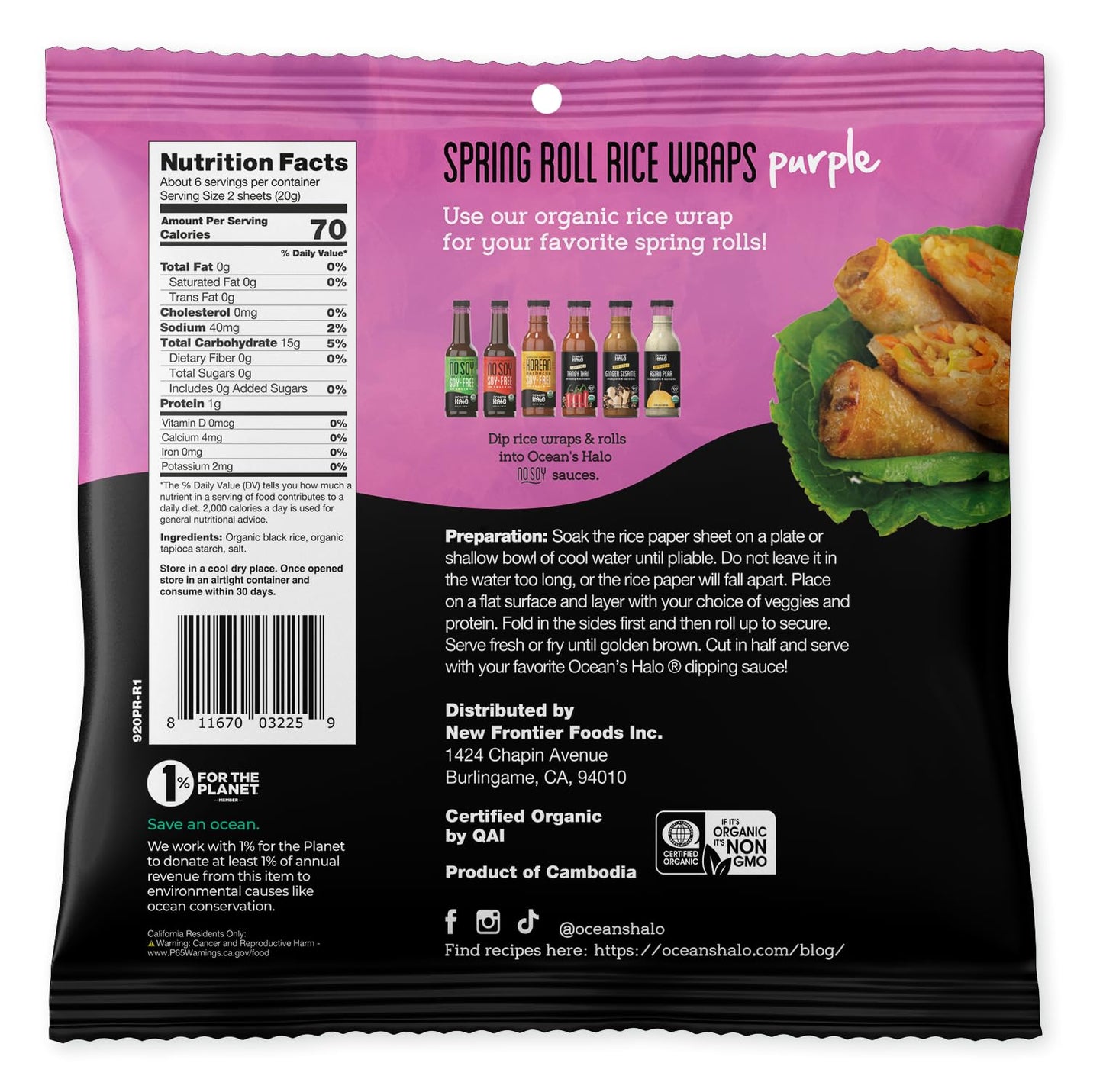 Oceans Halo Organic Spring Roll Purple Rice Wraps, 4.2 oz
