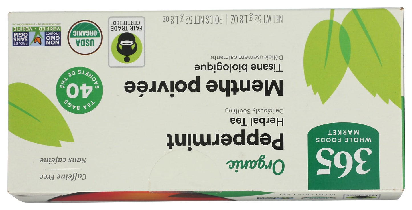 365 By Whole Foods Market, Tea Peppermint Organic, 40 Count